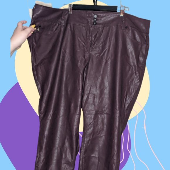 Plus Burgandy Pleather Pants - Picture 1 of 3